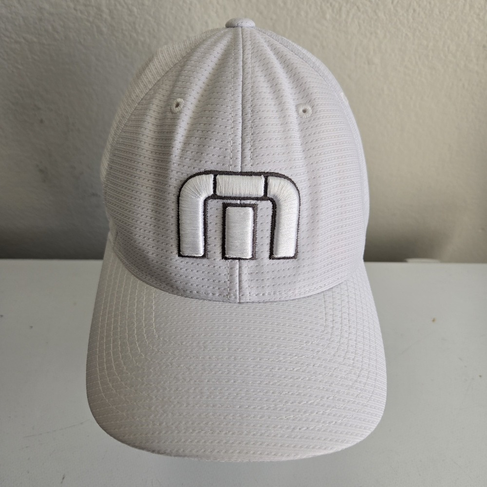 Travis Mathew Mens Baseball Cap Hat Flexfit TM Logo White Size Large/ XL